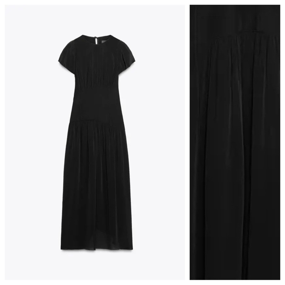 NWT. Zara ZW Collection Black Viscose Midi Dress. Size XL. - Picture 5 of 12
